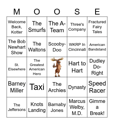 TV Greatest Hits 70s 80s Bingo Card