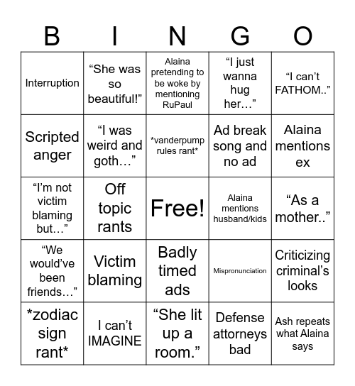 Morbid Bingo Card