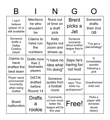 Fantasy Football Bingo Card