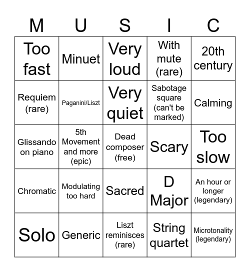 Classical pieces Bingo Card
