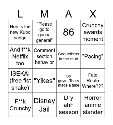 *shakes fist* Bingo Card