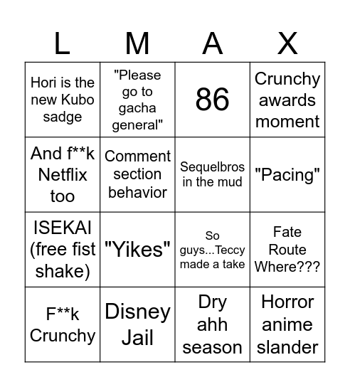 *shakes fist* Bingo Card
