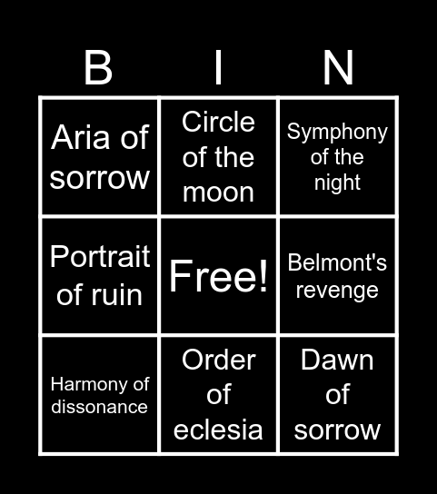 Castlevania Bingo Card