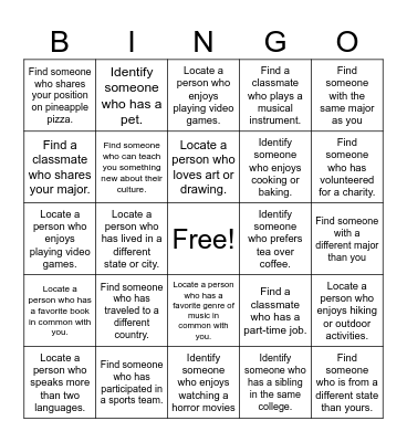 NATS 1142 HUMAN BINGO Card