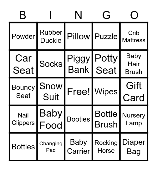 Baby Bingo Card