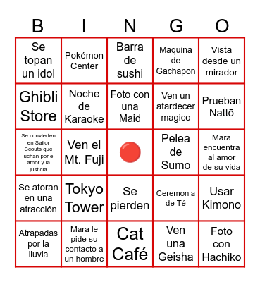 Andy y Mara en Japón <3 Bingo Card