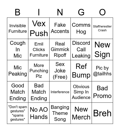 SL Pro Wrestling Bingo Card