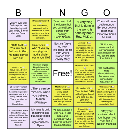 HOPE BINGO Card