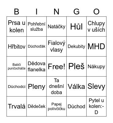 Důchodcovské Bingo Card