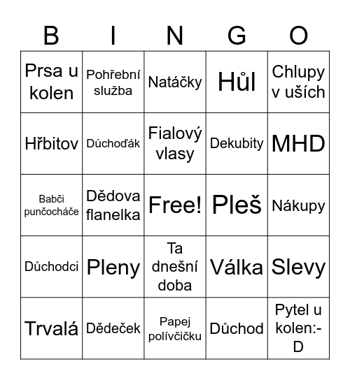 Důchodcovské Bingo Card