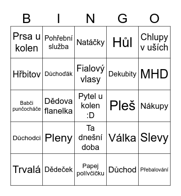 Důchodcovské Bingo Card