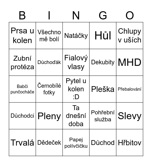 Důchodcovské Bingo Card