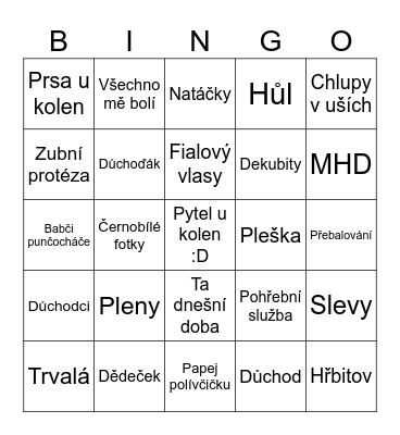 Důchodcovské Bingo Card
