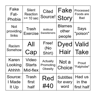 Fitness TikTok/Short Bingo Card