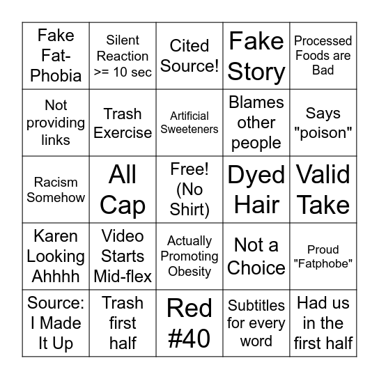 Fitness TikTok/Short Bingo Card