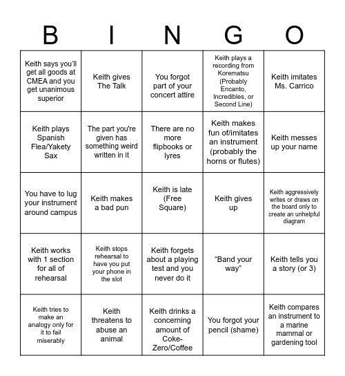 Welcome to Band Class of '27! Bingo Card