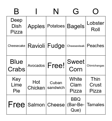 Food Bingo Card