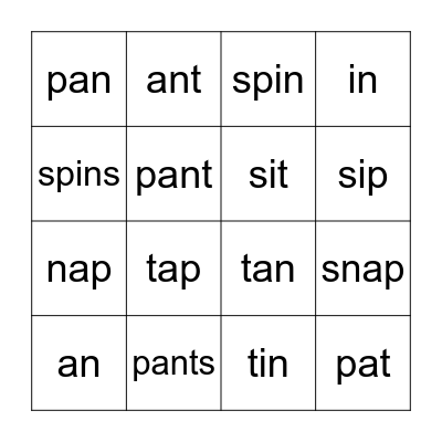 Phonics Bingo Card