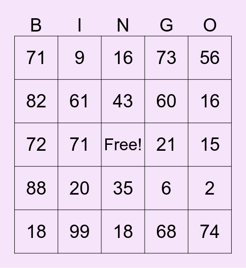 1-75 Bingo Card