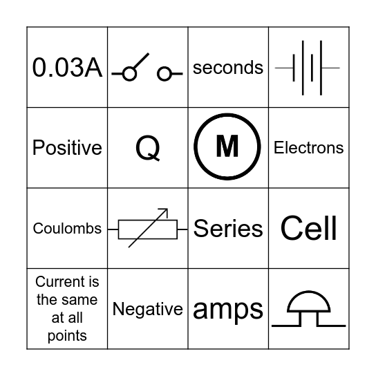 S3 electricity Bingo Card