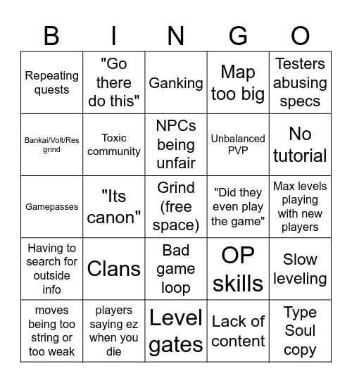 Peroxide Bingo Card