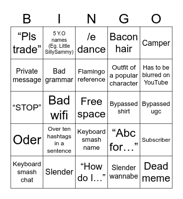 Roblox Bingo Card