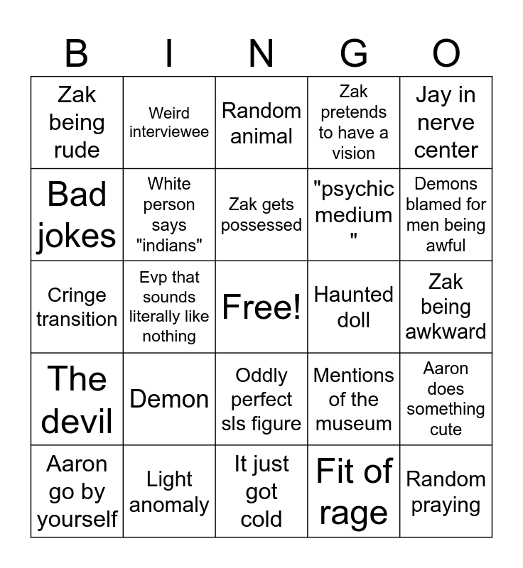 Ghost Adventures Bingo Card