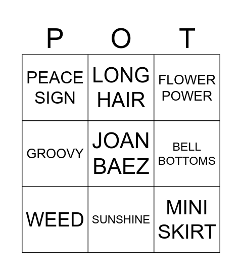 HIPPIE DIPPY 60'S Bingo Card