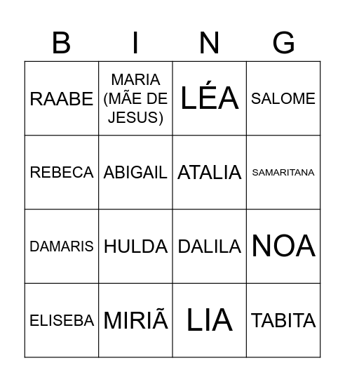 MULHERES DA BÍBLIA Bingo Card