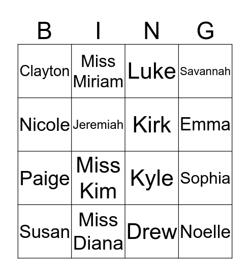 Classroom Bingo Card