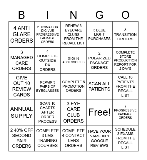 OPTICIAN Bingo Card