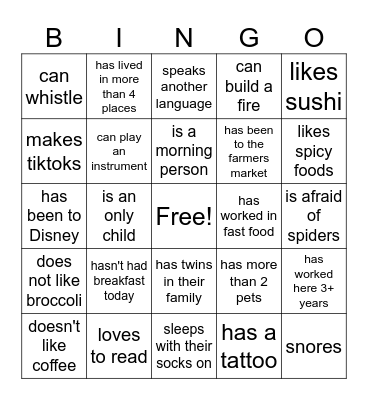 Find Someone Who... Bingo Card