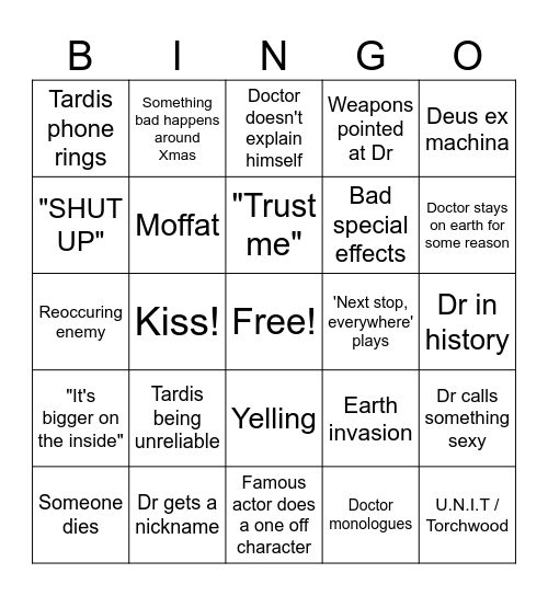 Doctor who bingo Card