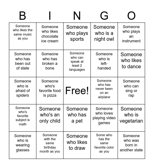 Human Bingo Card