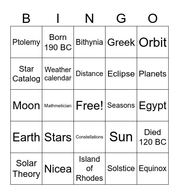 HIPPARCHUS LISTENING Bingo Card
