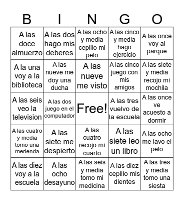 Mi horario Bingo Card