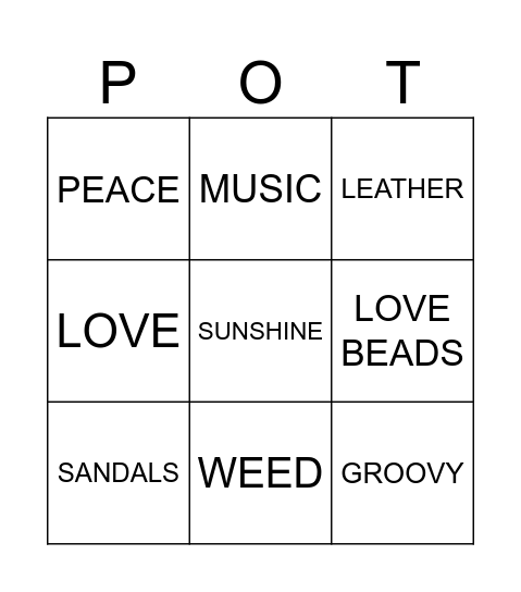 HIPPIE DIPPY 60'S Bingo Card