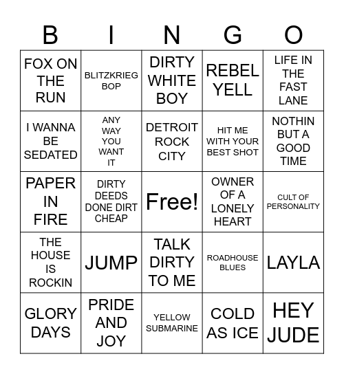 FRONT ROW #4COVER ALL Bingo Card