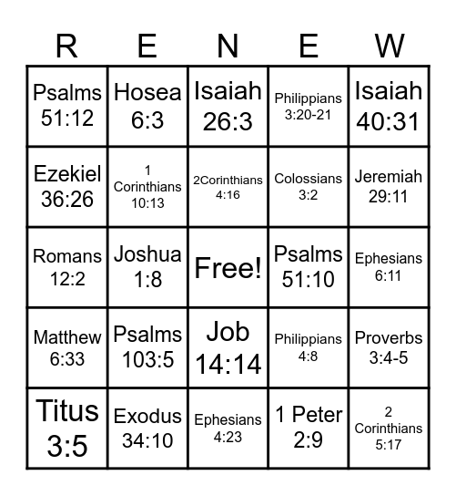 Renew Bingo Card