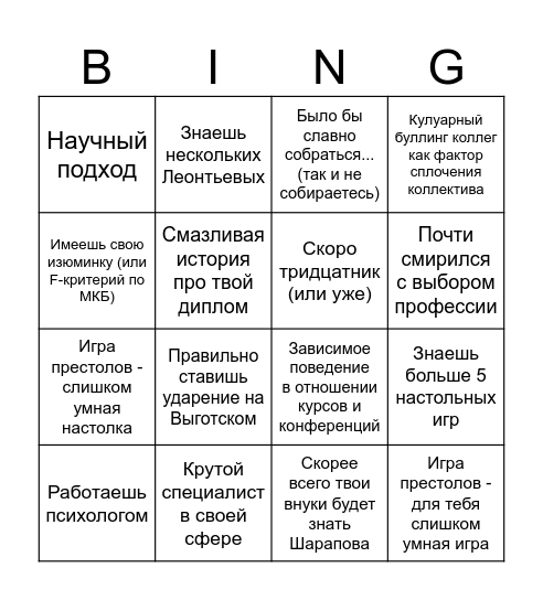 Типичный нейропёс Bingo Card