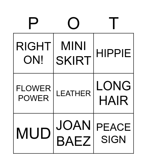 HIPPY DIPPY 60'S Bingo Card