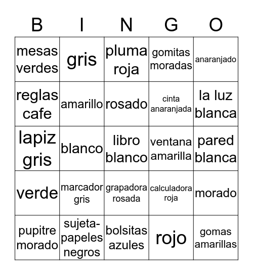 LOS COLORES Bingo Card