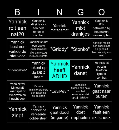 Yannick Bingo Card