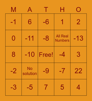 Algebra 1 Multi-Step Equations Bingo Card