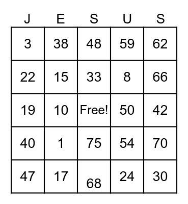 JESUS Bingo Card