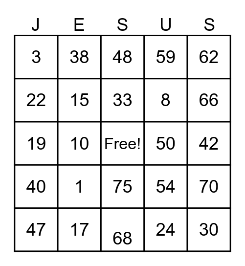 JESUS Bingo Card