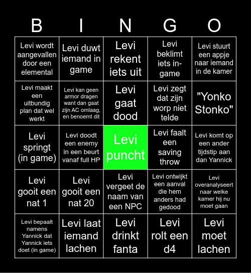 Levi Bingo Card