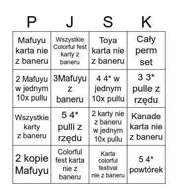 Colorful Festival Pjsk Bingo Card