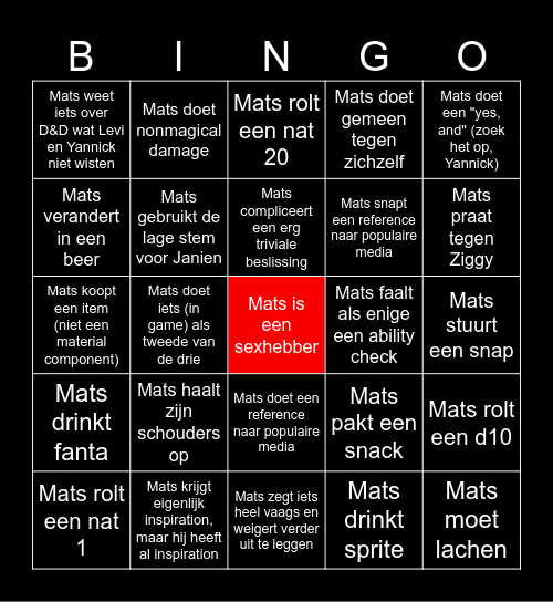 Mats Bingo Card