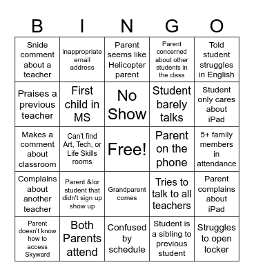 Open House BINGO Card